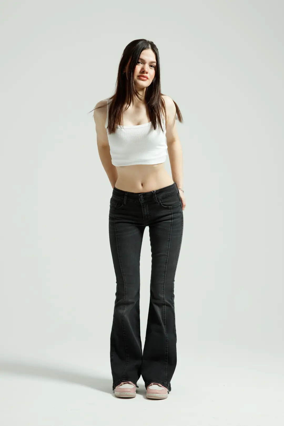 Antrasit Orta Bel Flare Jean