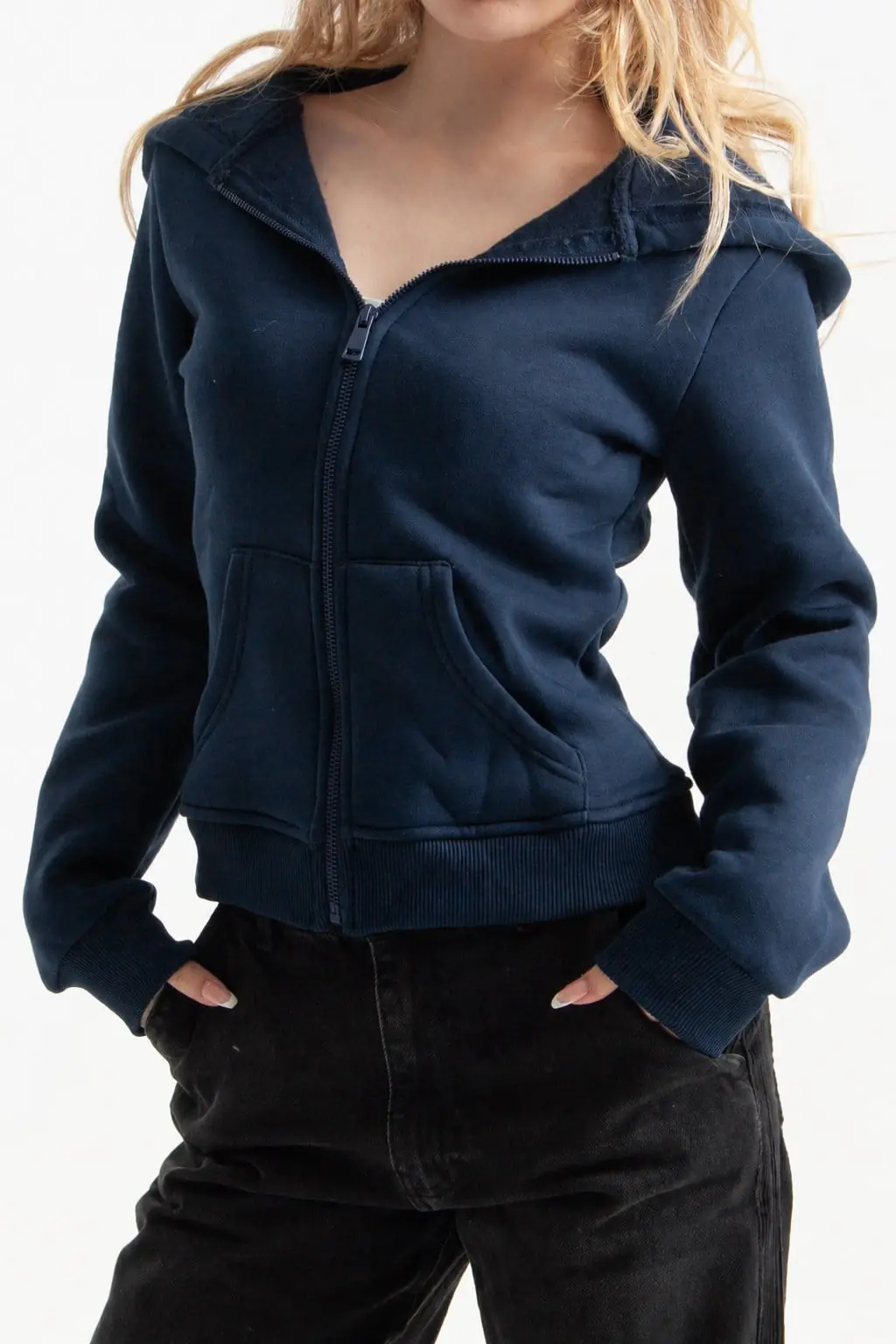 Ürün görseli: Lacivert Retro-Fit Vücuda Oturan Zip-Hoodie