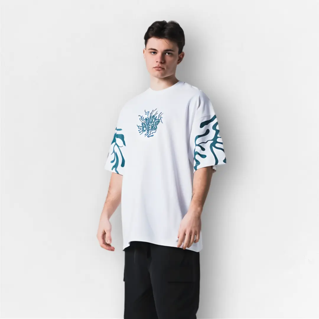 Beyaz Dust Biters Baskılı Unisex Oversize Tişört