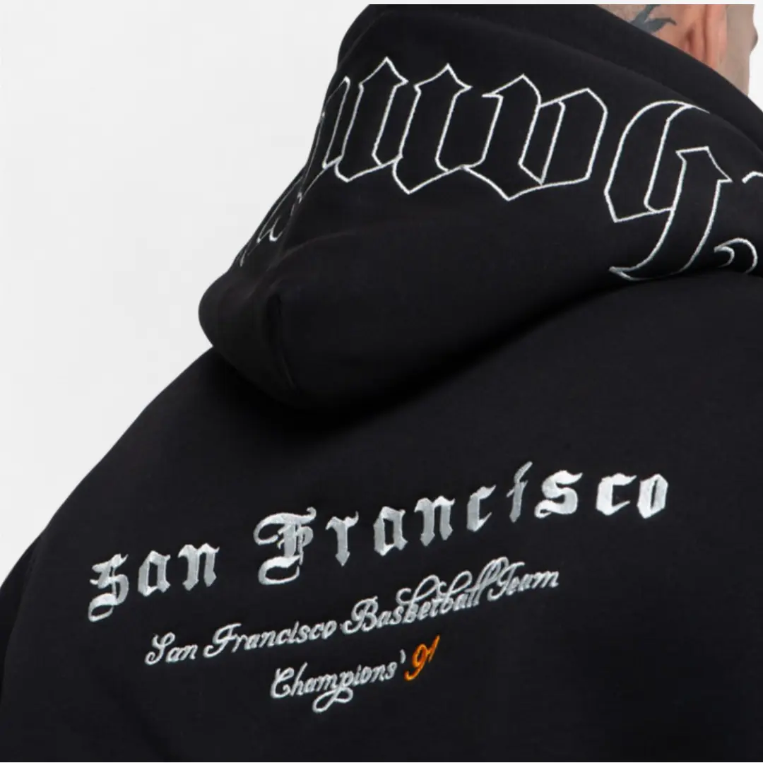 Siyah San Francisco Basketball Team Nakış Detaylı Hoodie
