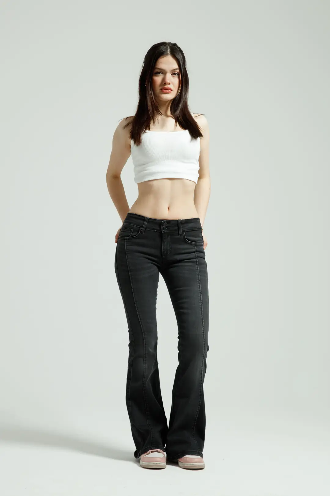 Antrasit Orta Bel Flare Jean