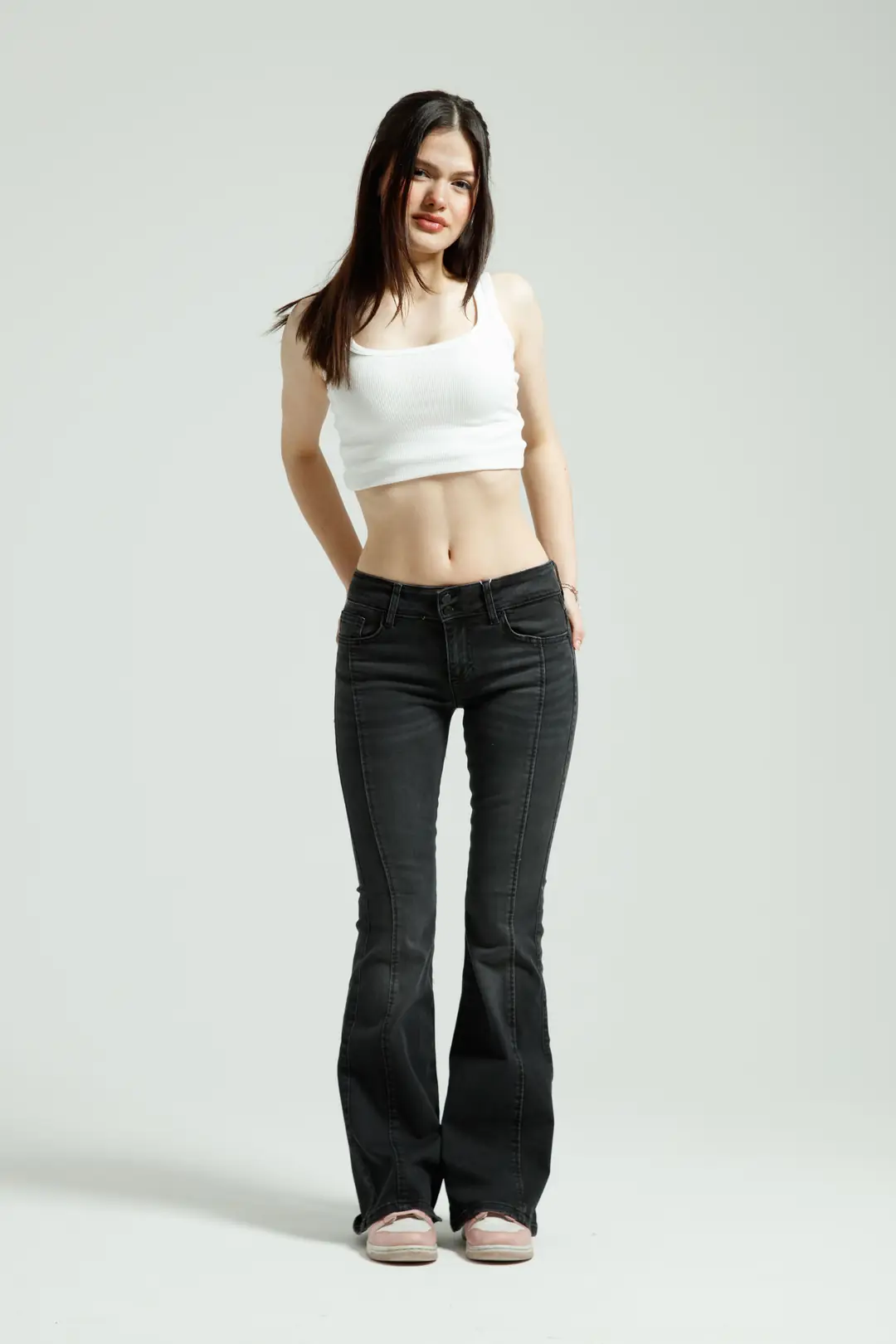 Antrasit Orta Bel Flare Jean