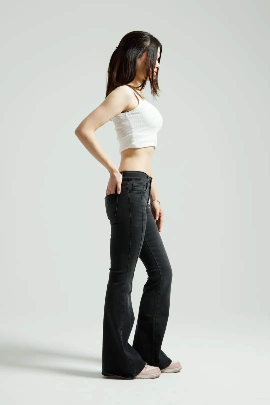 Antrasit Orta Bel Flare Jean