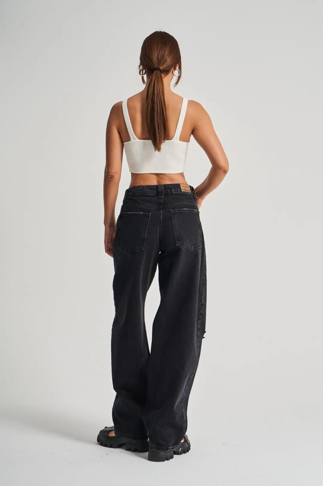 Antrasit Yırtıklı Baggy Baloon Jean