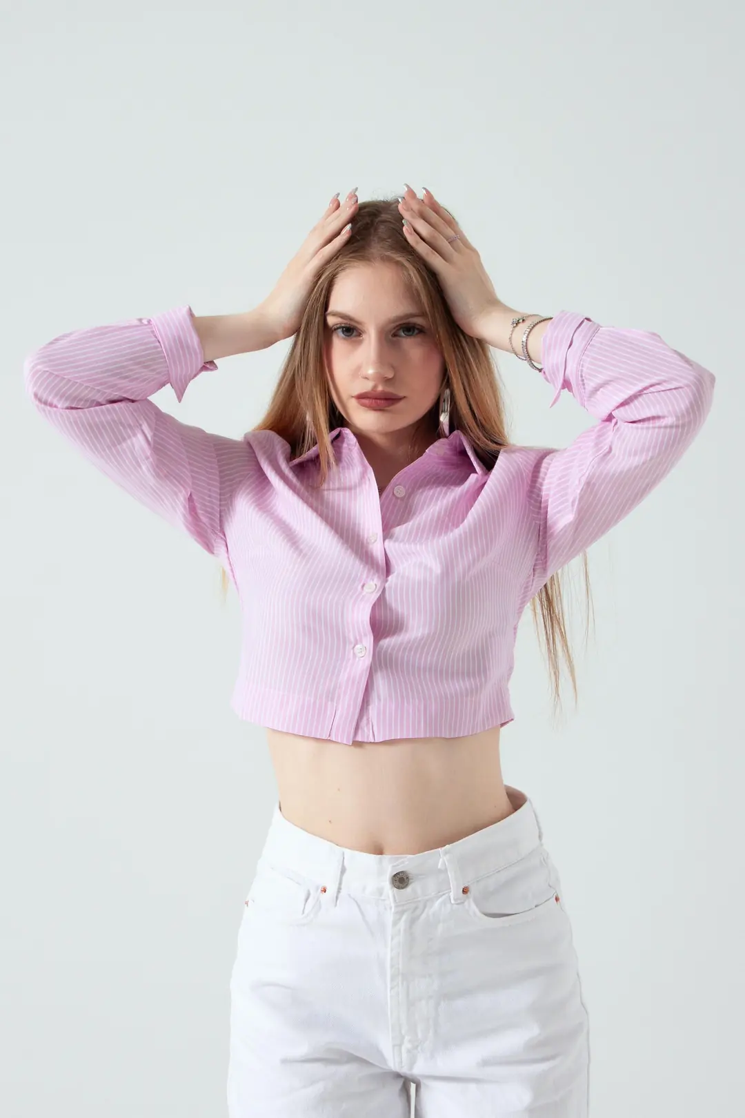 Pembe Crop Gömlek