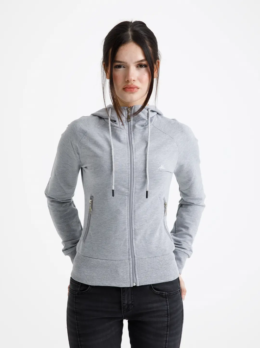 Ürün görseli: Gri Vücuda Oturan Yazlık Zip-Hoodie