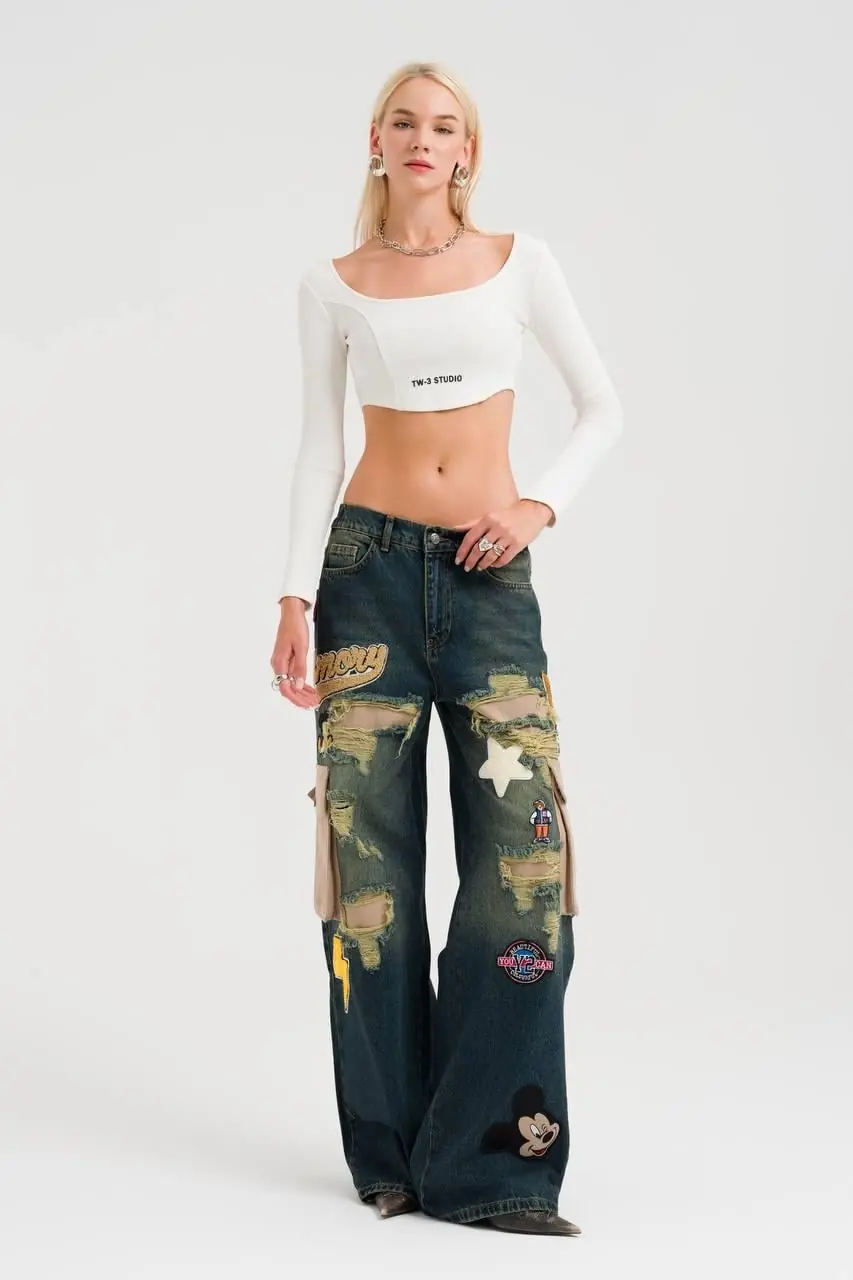 Beyaz Uzun Kollu TW-3 Premium Crop-Top