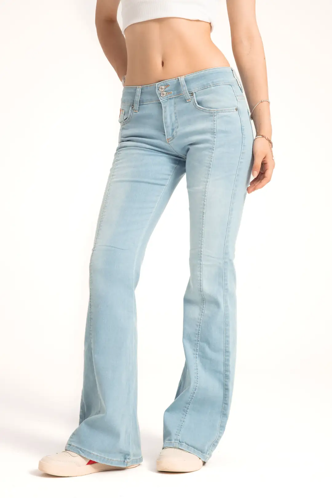 Buz Mavi Orta Bel Flare Jean
