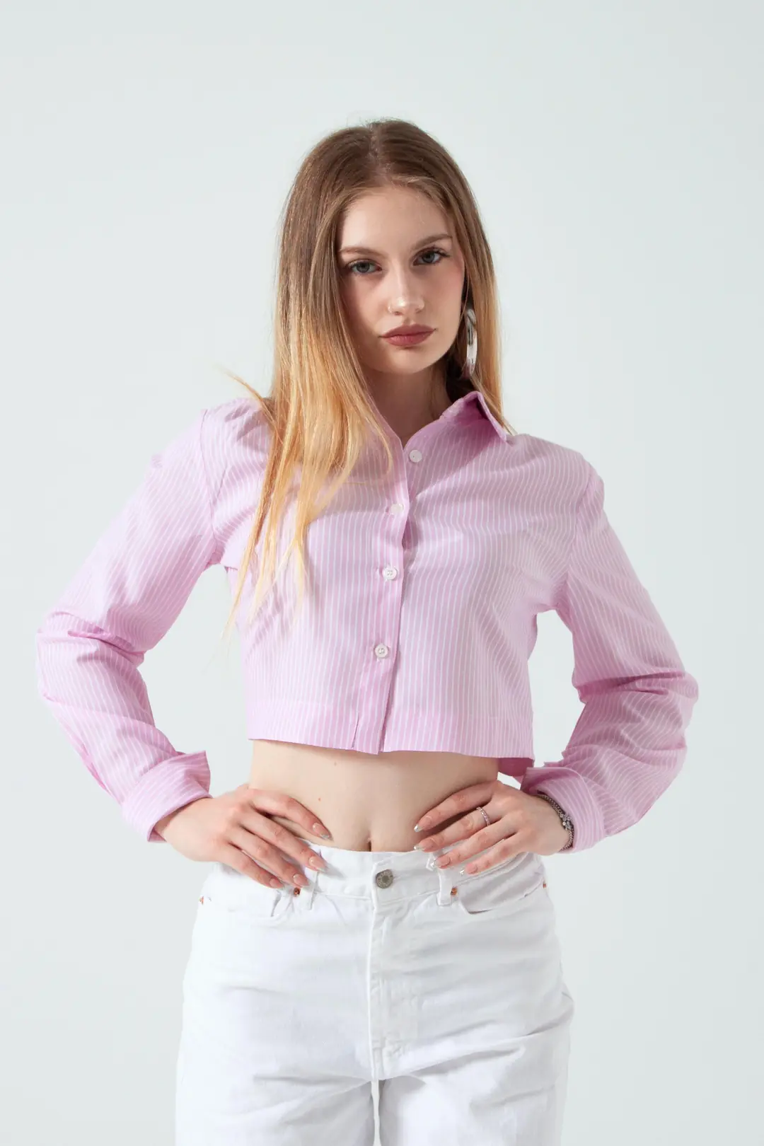 Pembe Crop Gömlek