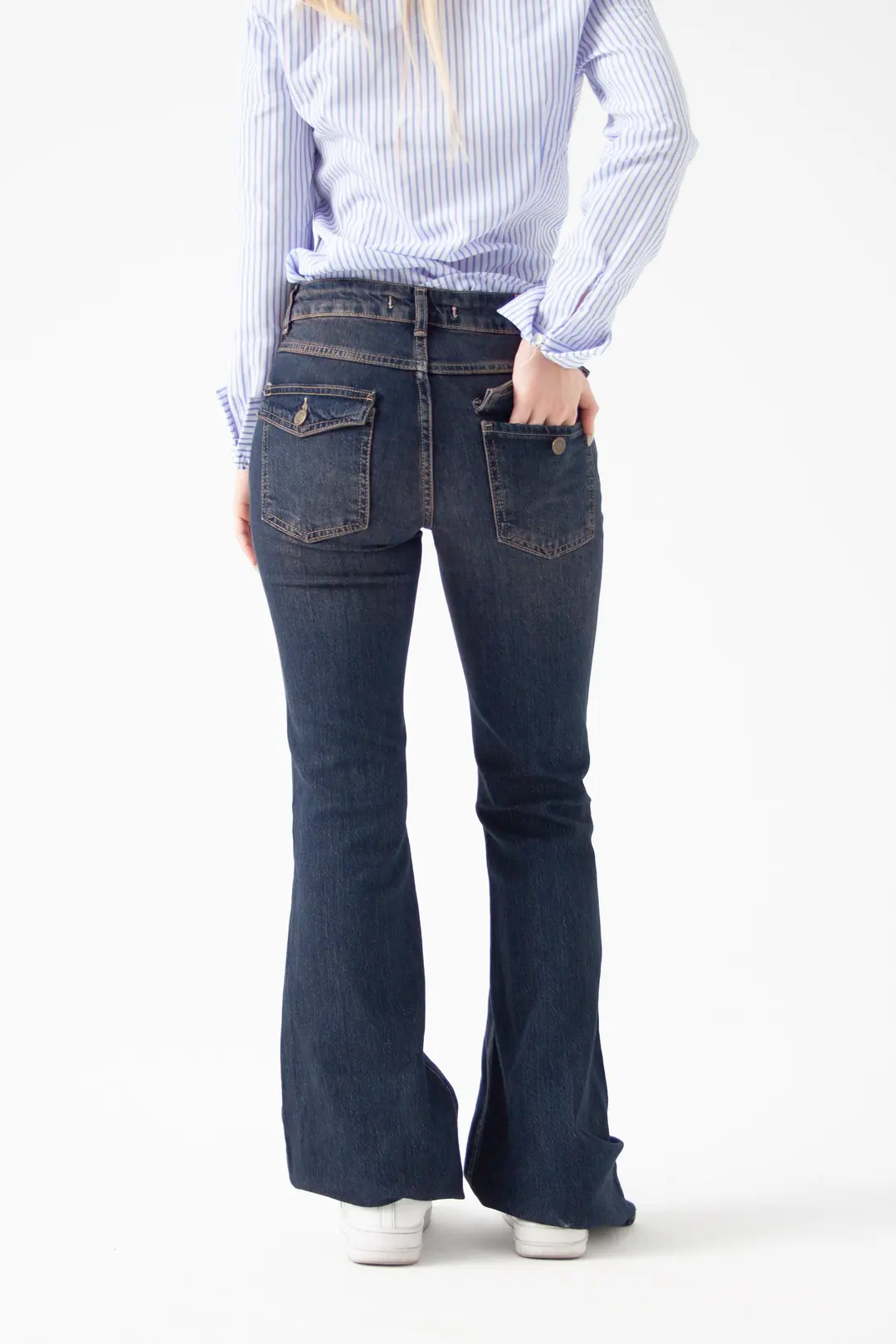 Koyu Mavi Viscon Kumaş Flare Jean