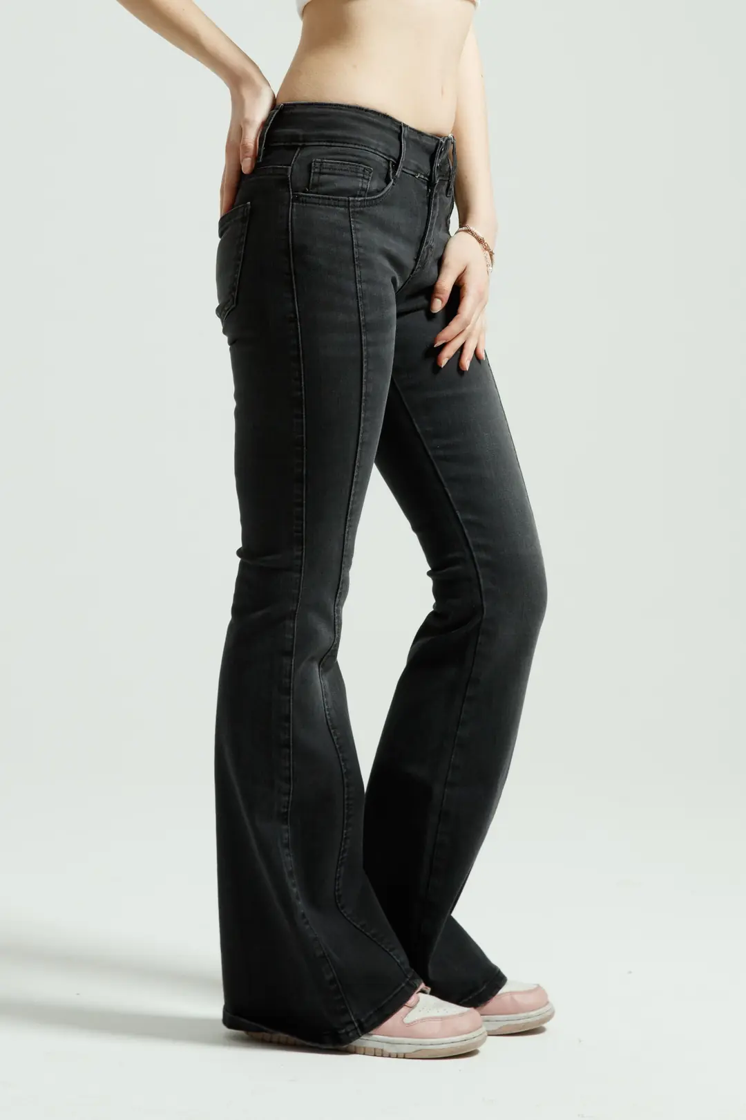 Antrasit Orta Bel Flare Jean