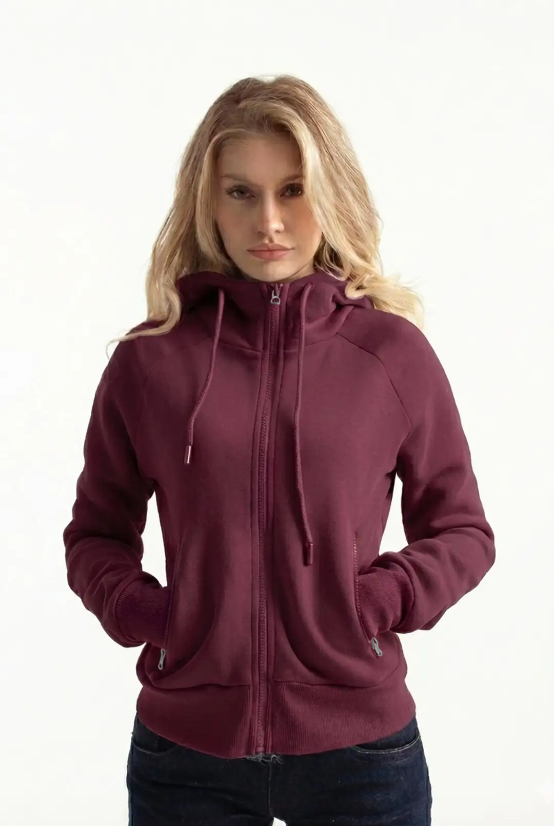 Ürün görseli: Bordo Vücuda Oturan Kışlık Zip-Hoodie