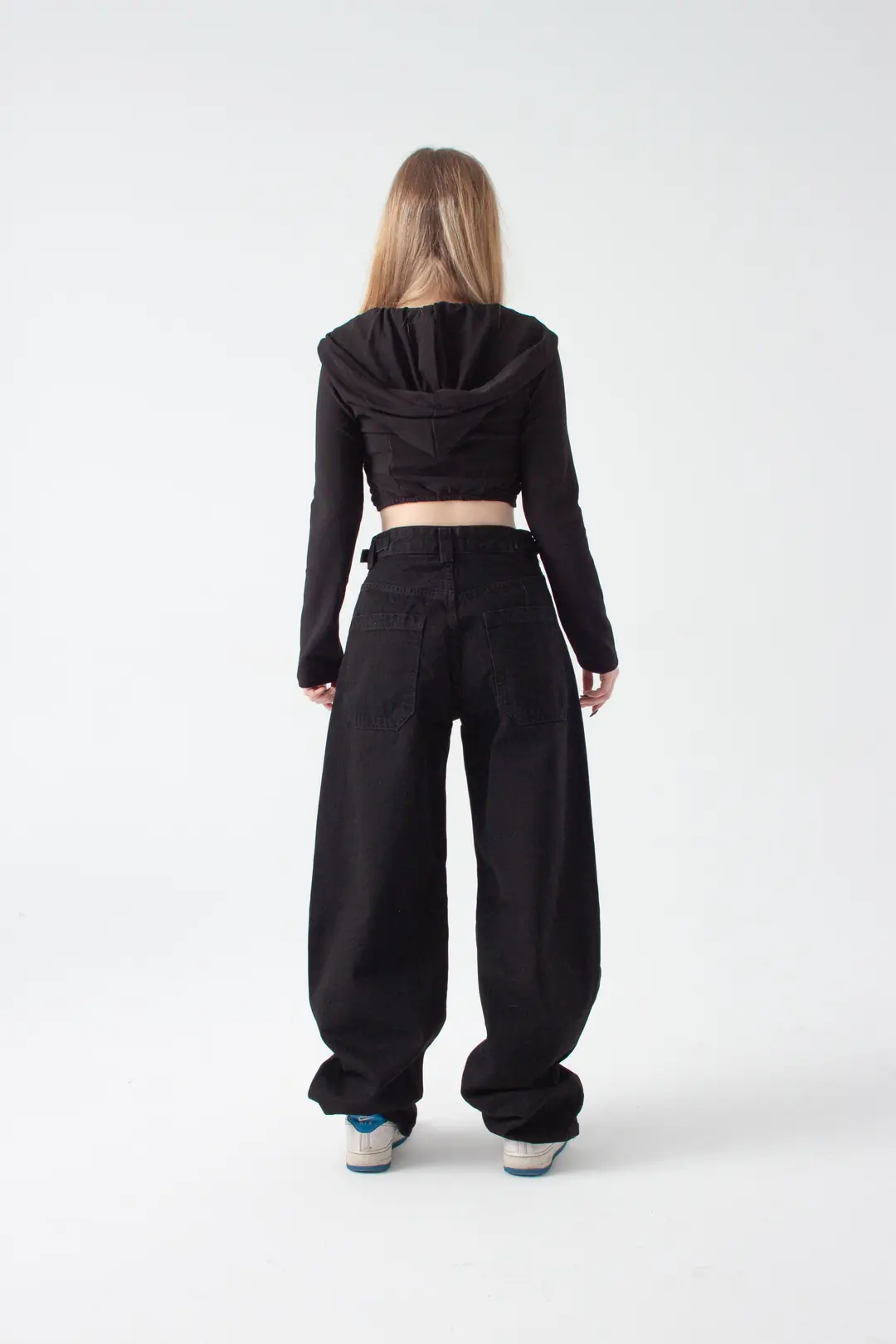 Siyah Kemer Detay Wide Leg Jean