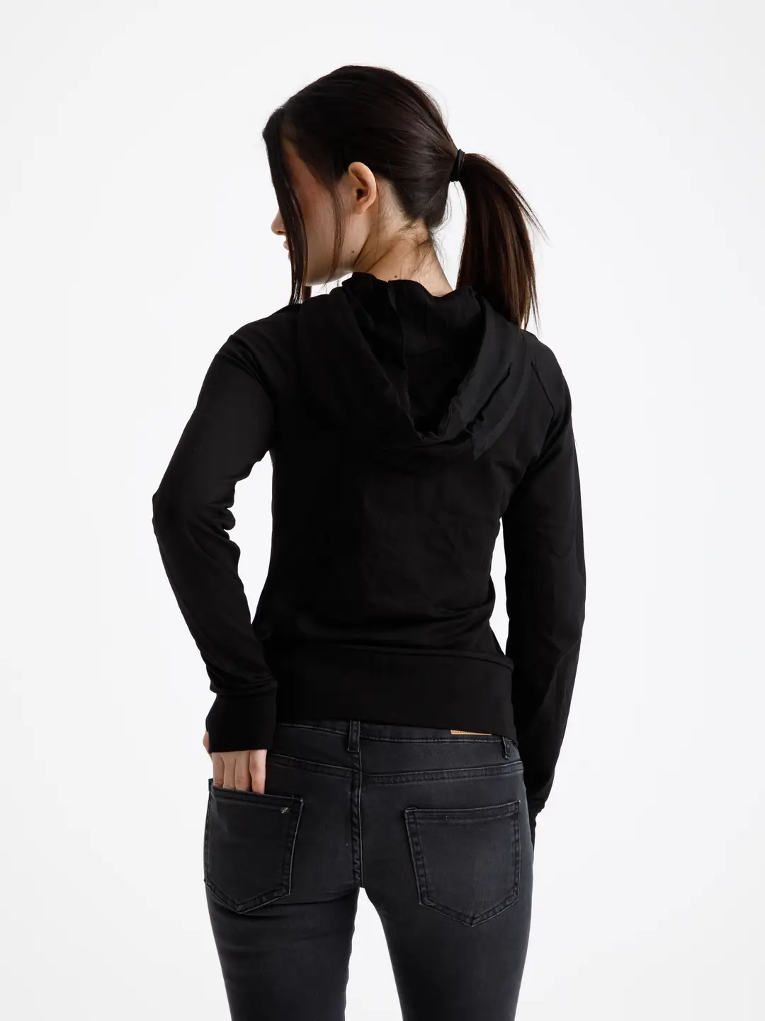 Siyah Vücuda Oturan Yazlık Zip-Hoodie