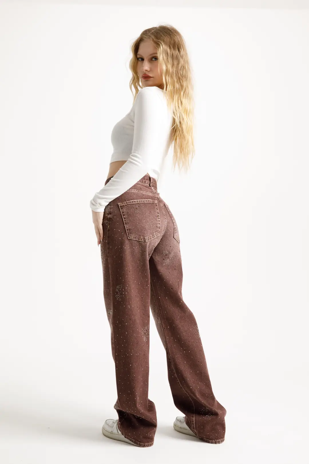 Acı Kahve Taşlı Loose Fit Jean