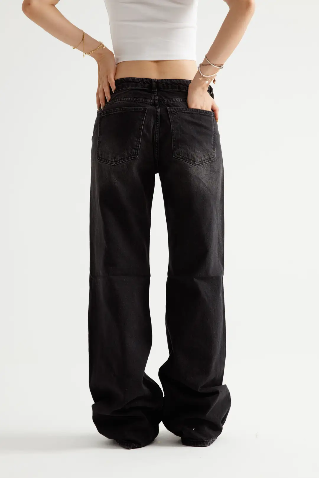 Antrasit Yırtıklı Baggy Flare Jean