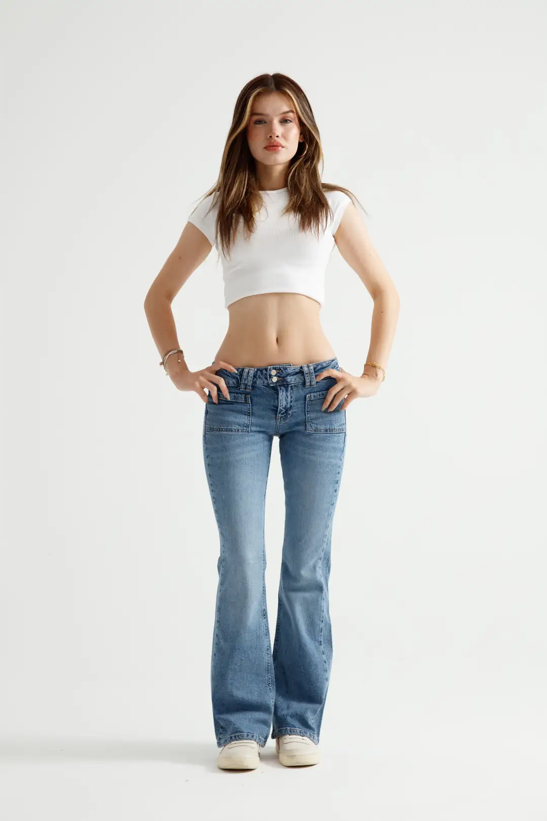 Mavi Düşük Bel Flare Jean