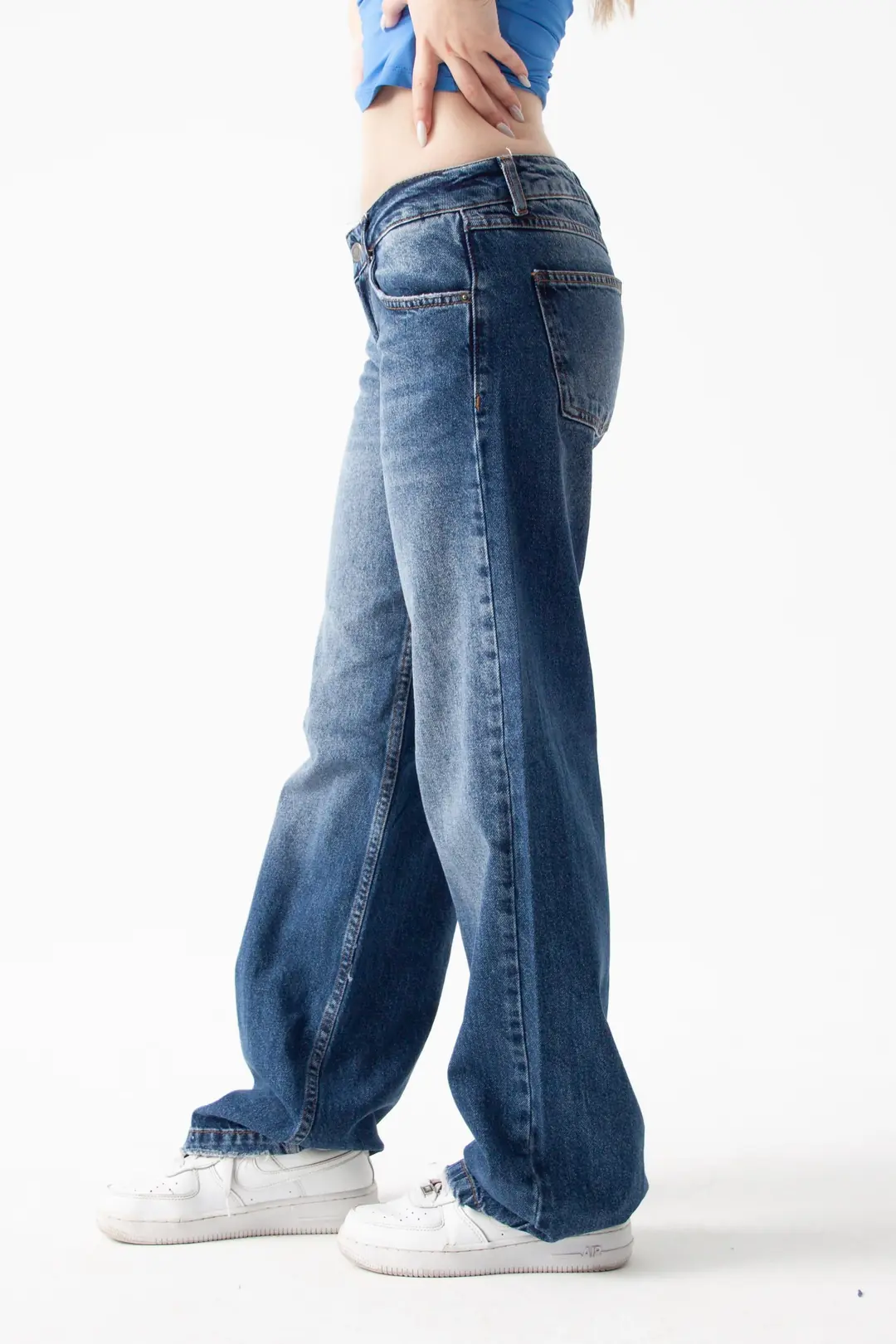 Koyu Mavi Düşük Bel Straight Jean