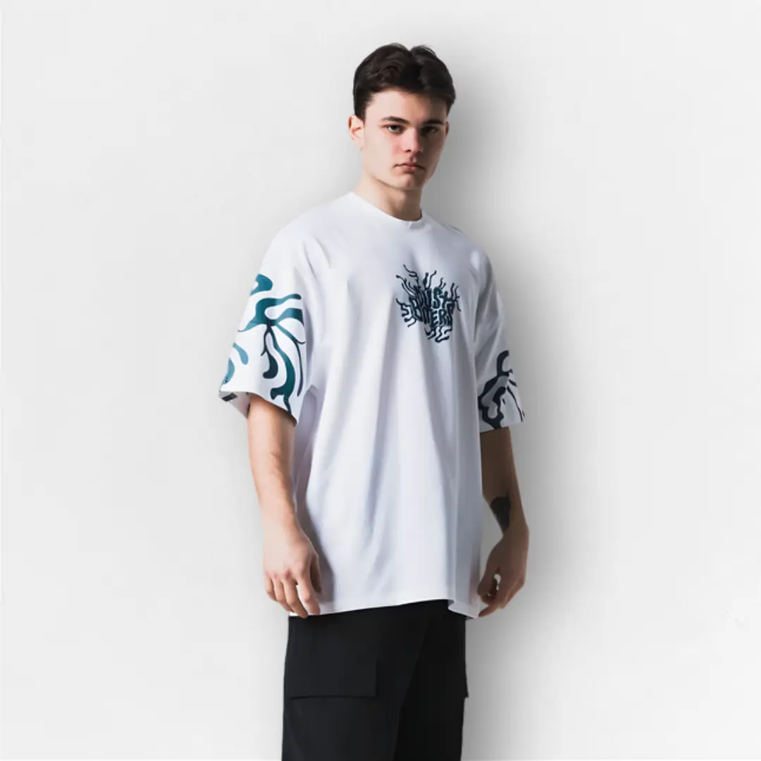 Beyaz Dust Biters Baskılı Unisex Oversize Tişört