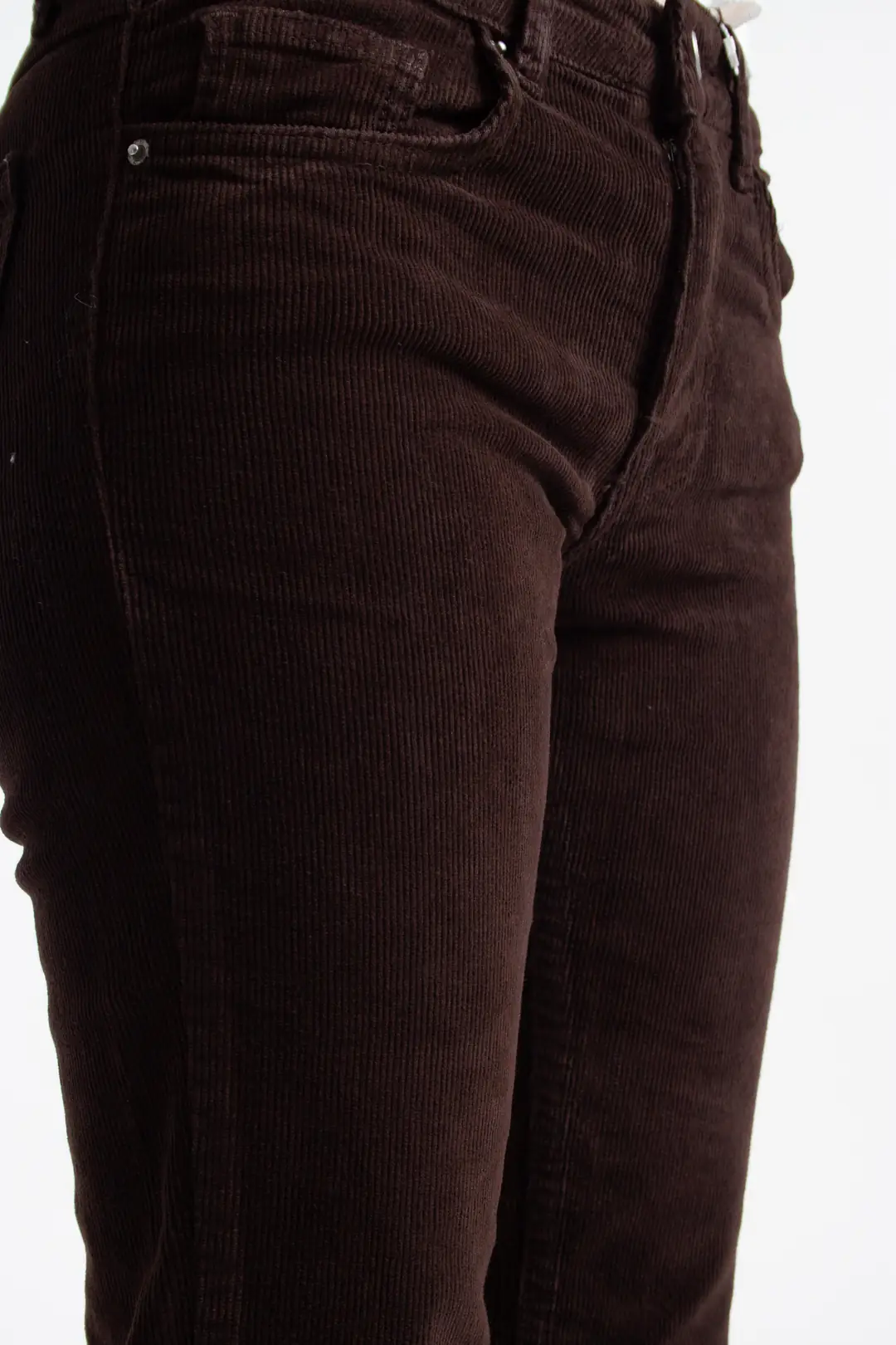 Acı Kahve İnce Fitilli Kadife Kumaş Flare Jean