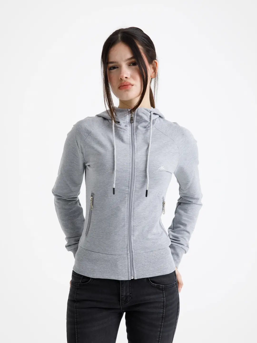 Gri Vücuda Oturan Yazlık Zip-Hoodie