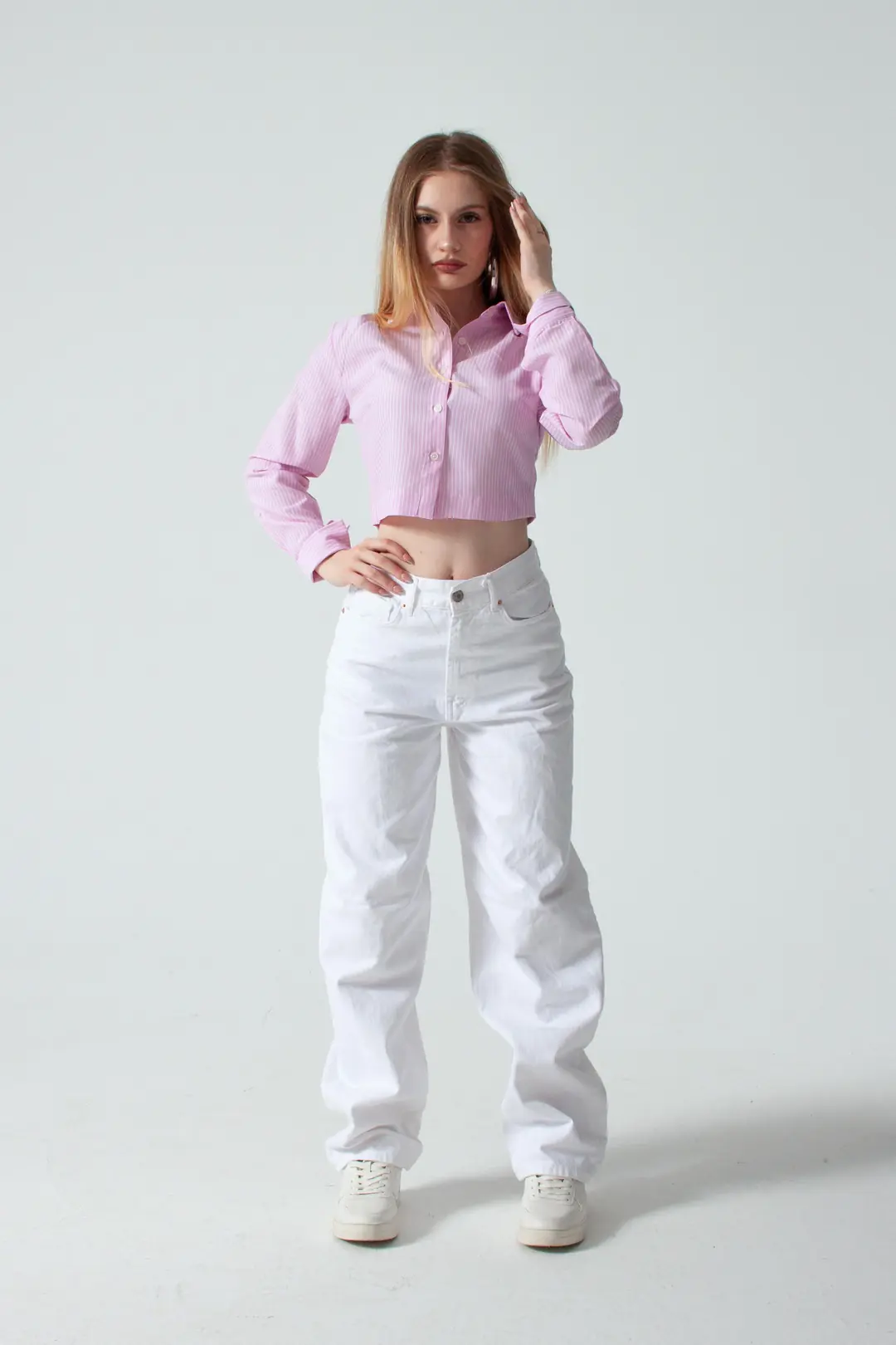 Pembe Crop Gömlek