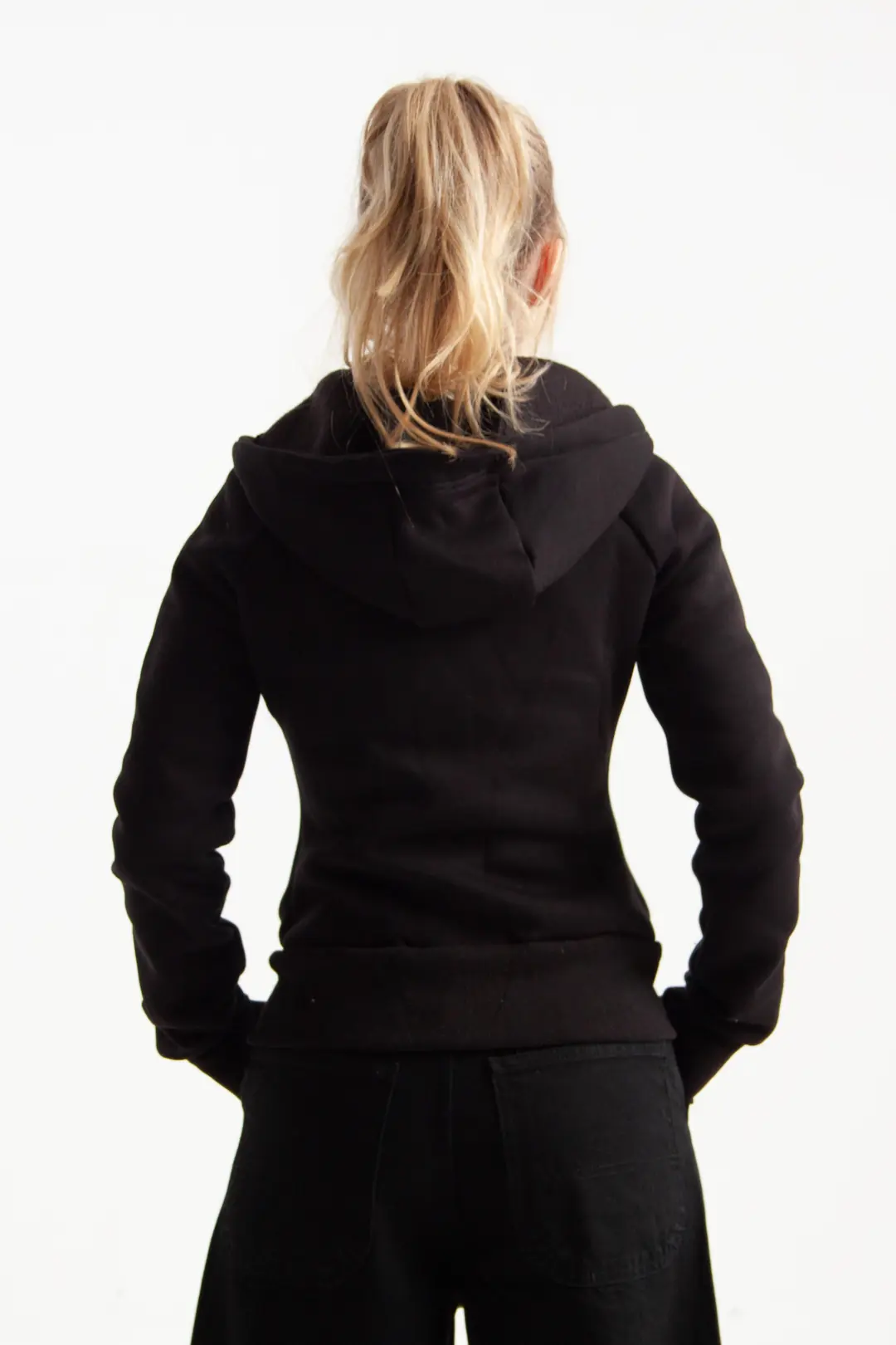 Siyah Vücuda Oturan Kışlık Zip-Hoodie