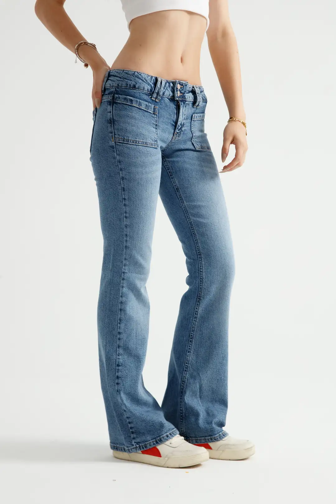 Mavi Düşük Bel Flare Jean