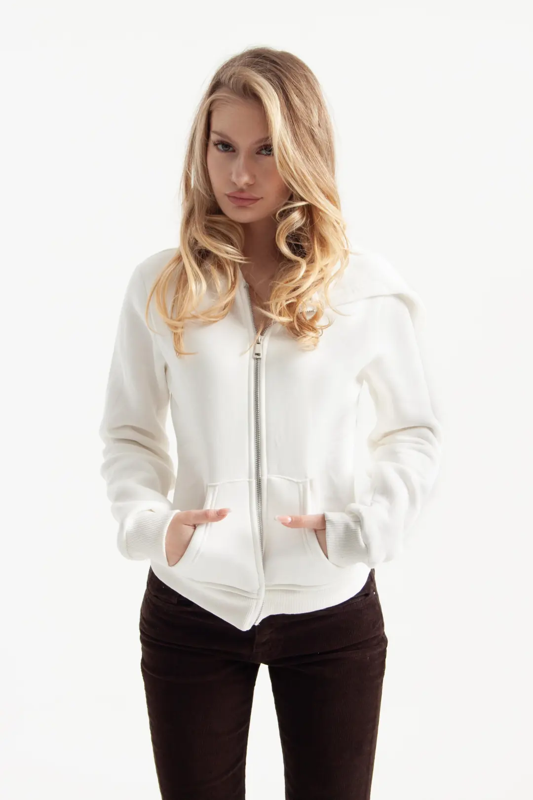 Ürün görseli: Beyaz Retro-Fit Vücuda Oturan Zip-Hoodie