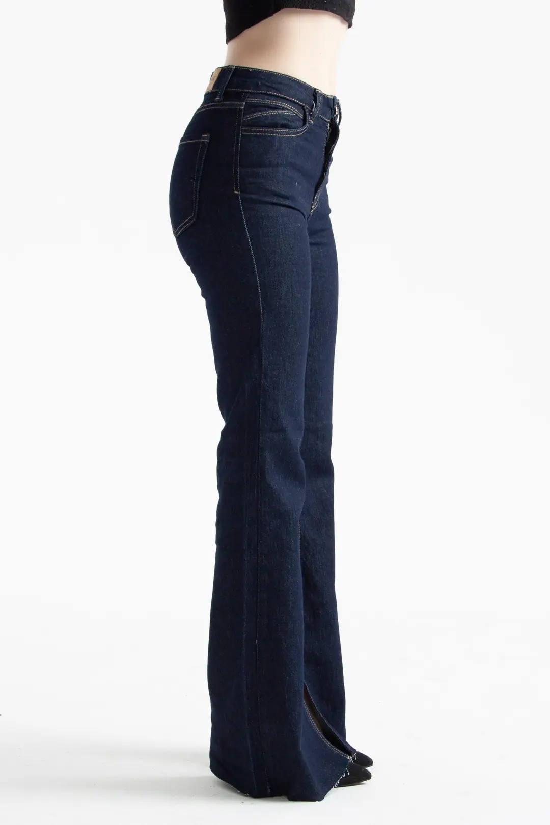 Koyu İndigo Yüksek Bel Flare Jean