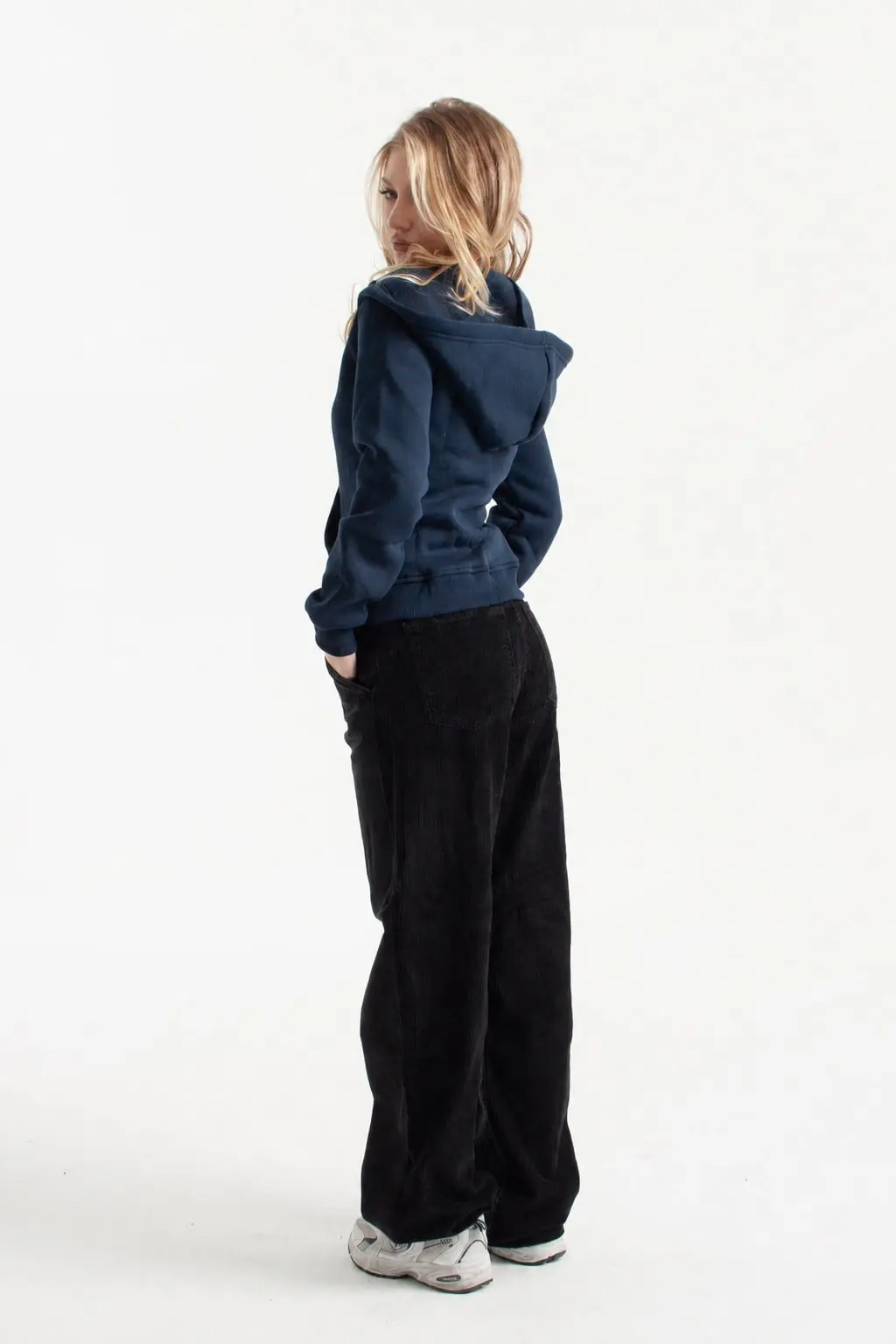 Lacivert Retro-Fit Vücuda Oturan Zip-Hoodie