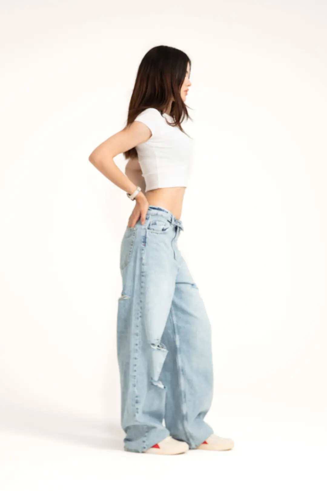 Buz Mavi Yırtıklı Ters Kemer Straight Jean
