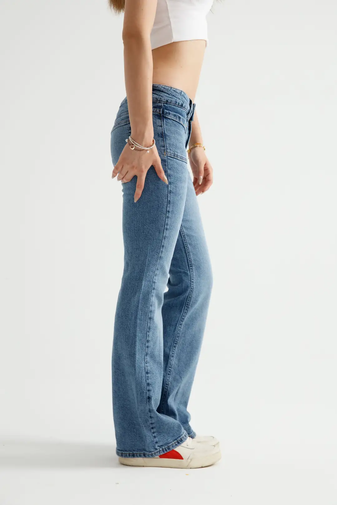 Mavi Düşük Bel Flare Jean