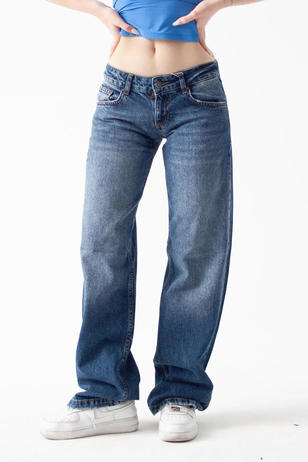 Koyu Mavi Düşük Bel Straight Jean