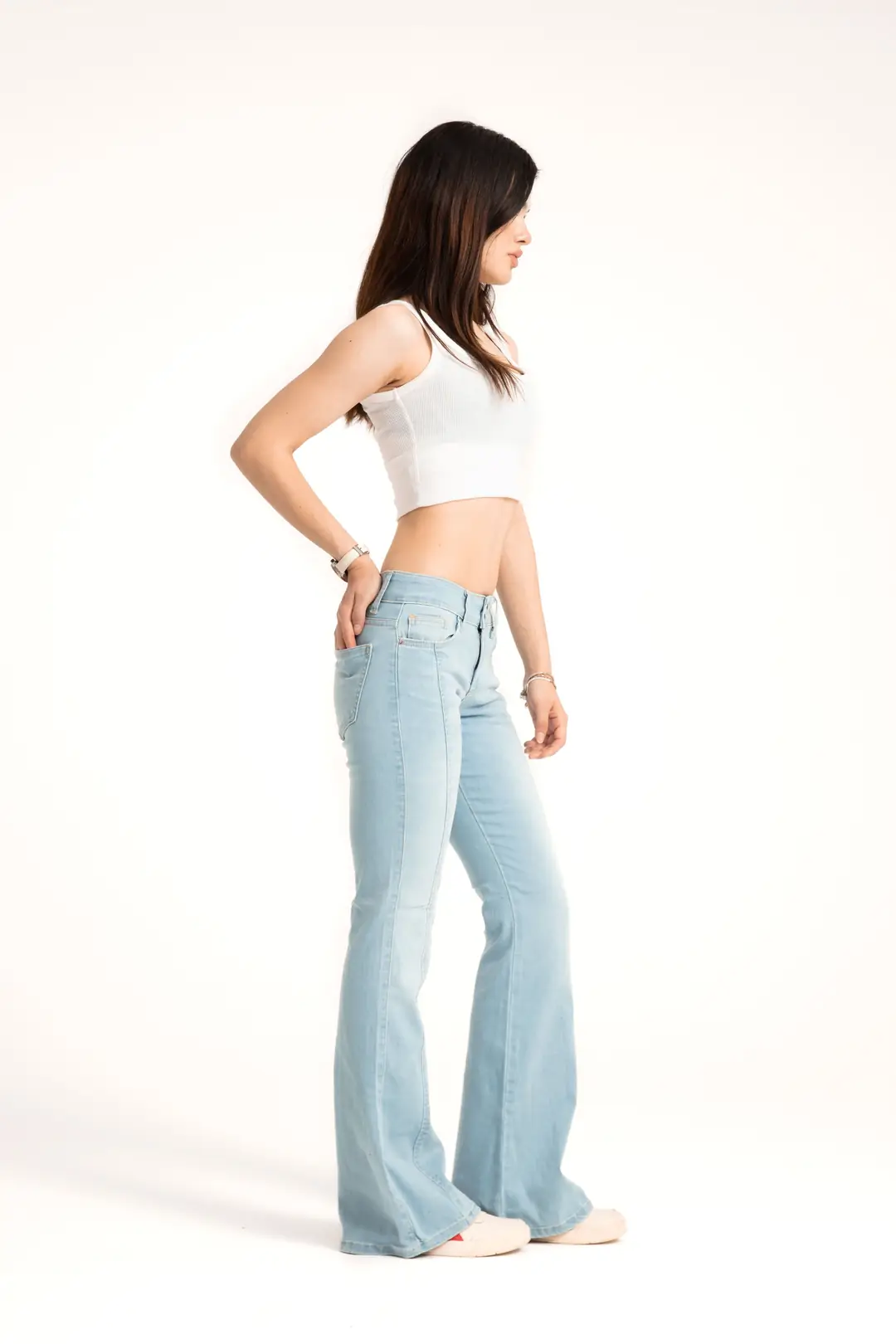 Buz Mavi Orta Bel Flare Jean