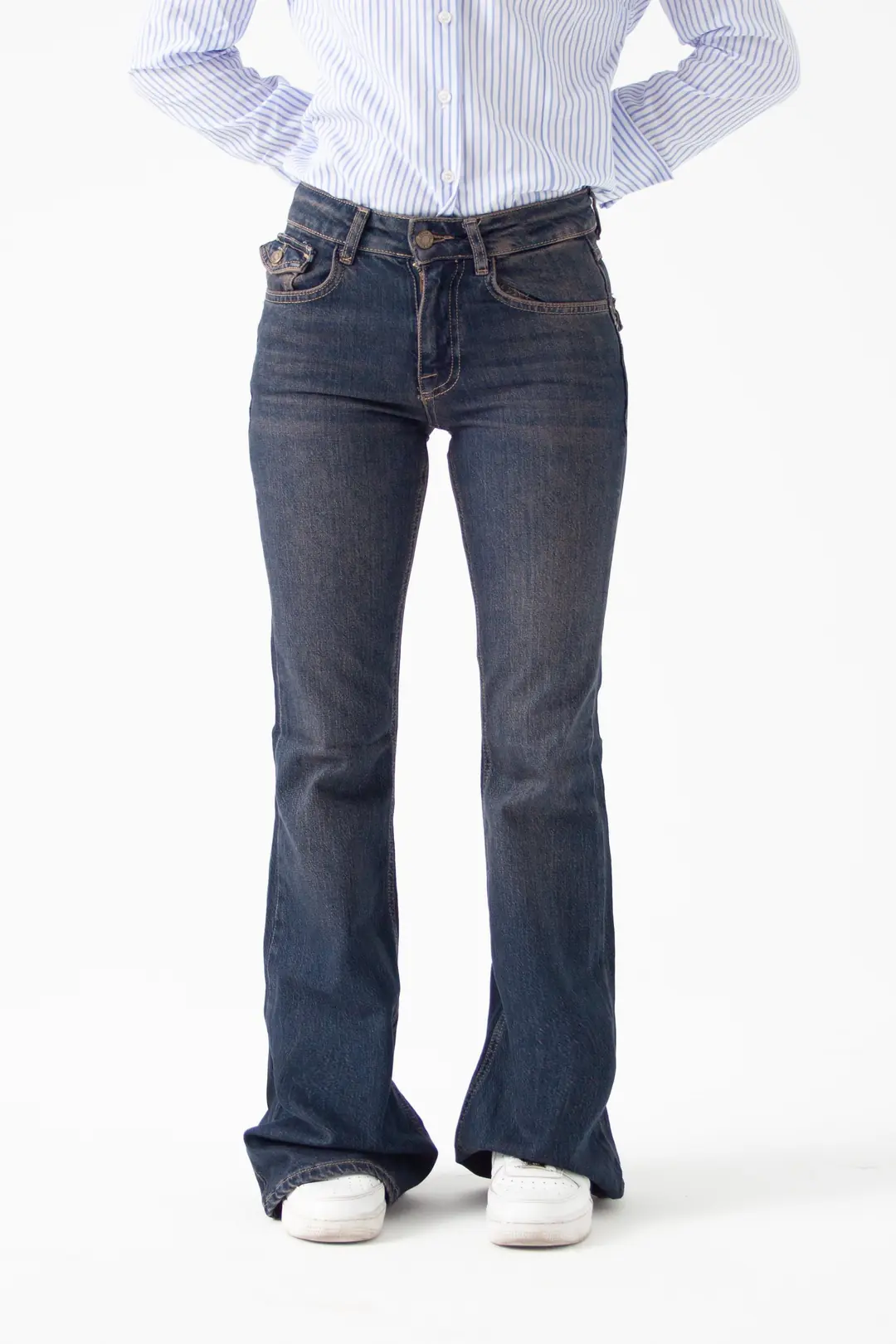 Koyu Mavi Viscon Kumaş Flare Jean
