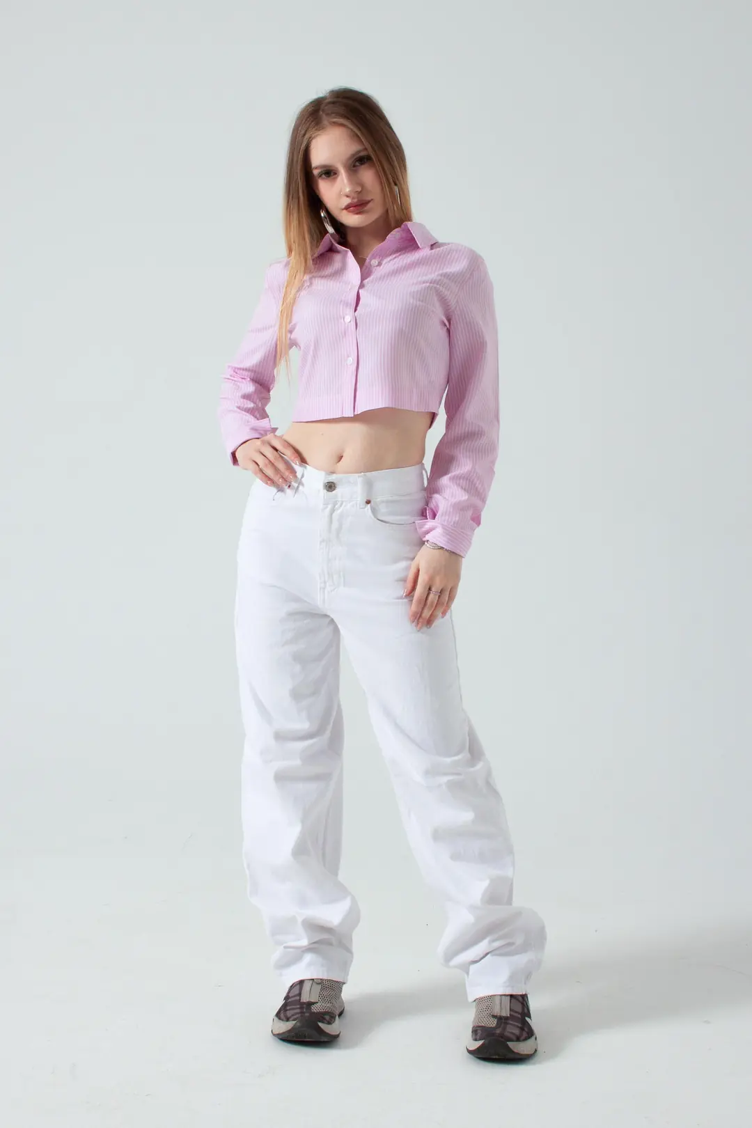 Pembe Crop Gömlek