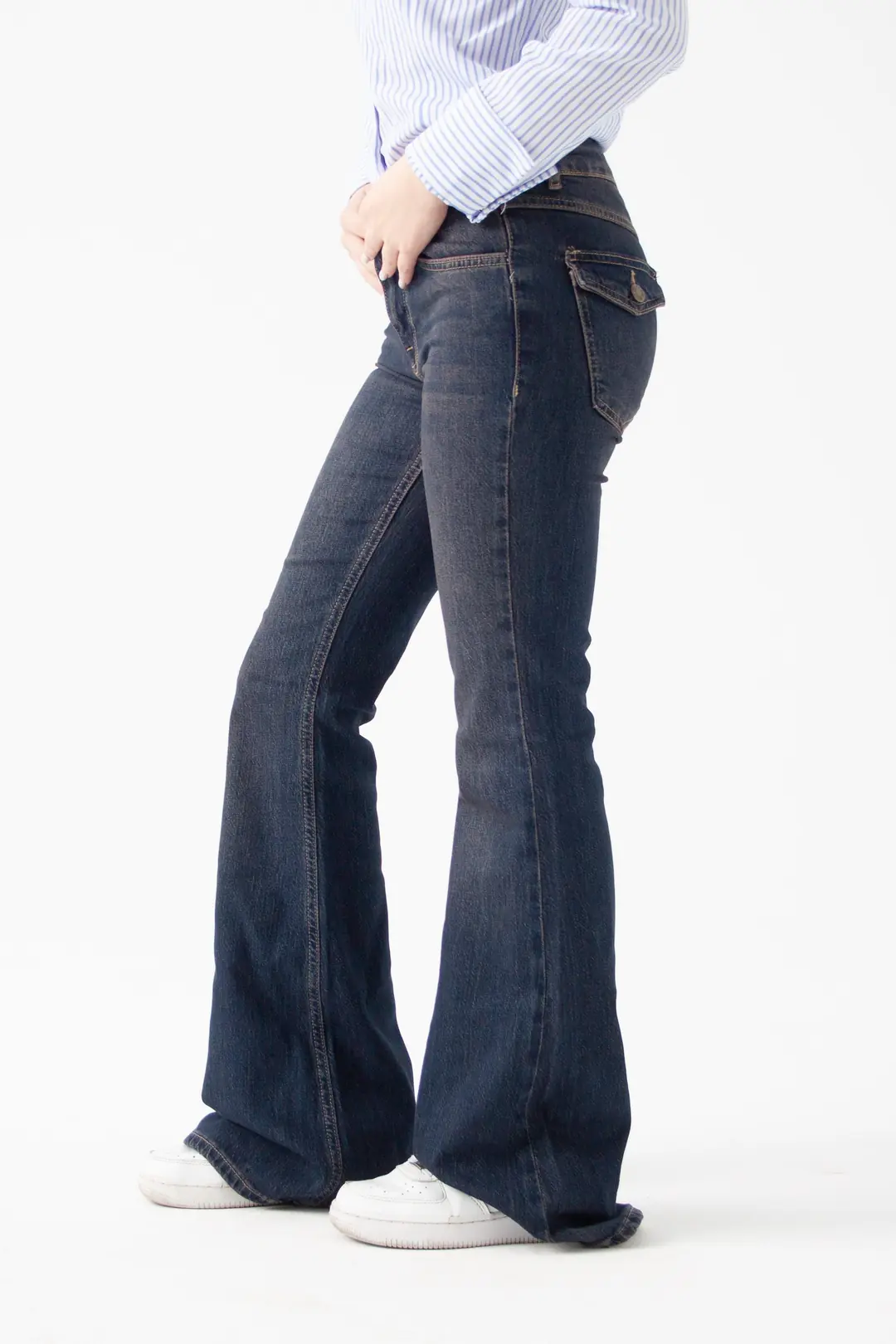 Koyu Mavi Viscon Kumaş Flare Jean