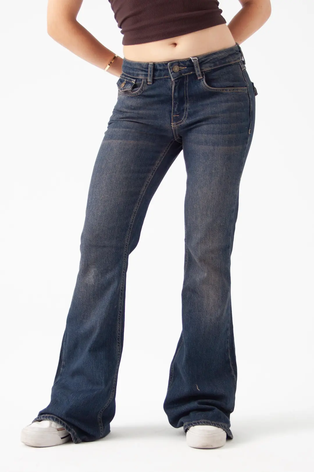 Koyu Mavi Viscon Kumaş Flare Jean