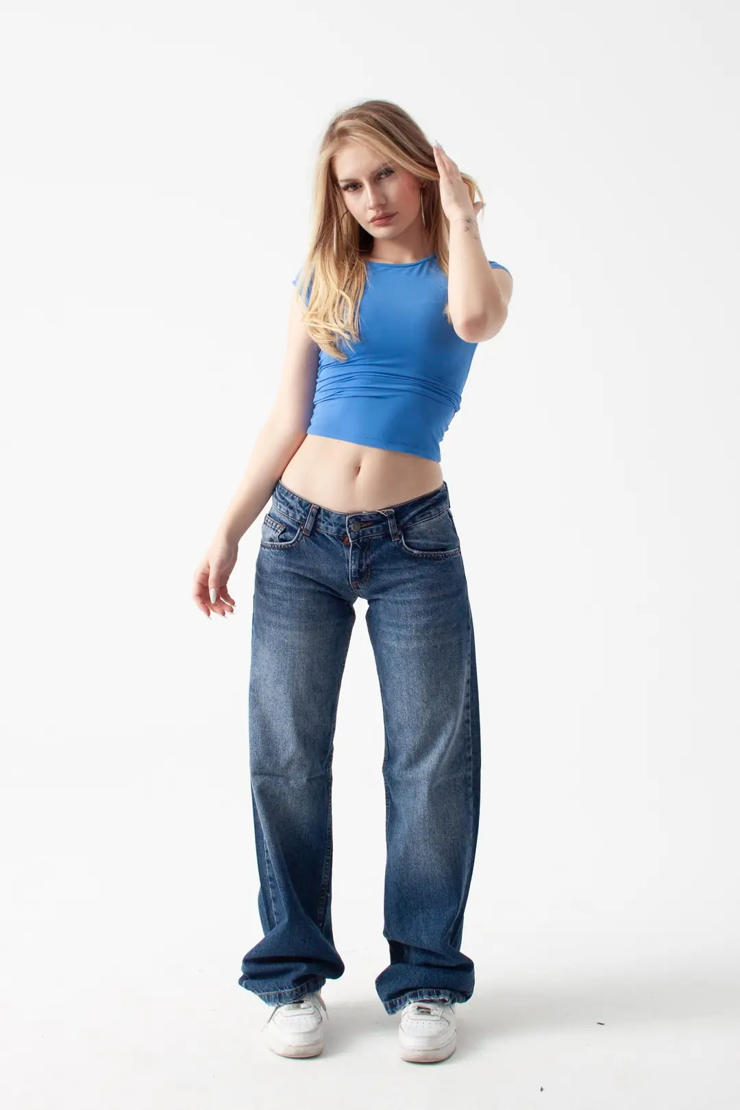 Koyu Mavi Düşük Bel Straight Jean