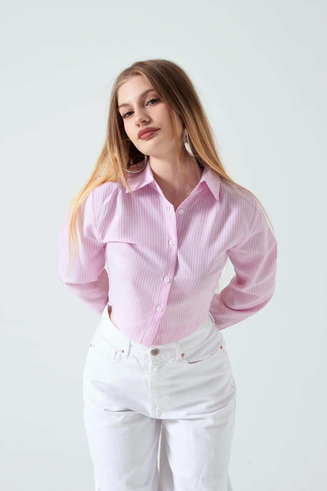 Pembe Crop Gömlek