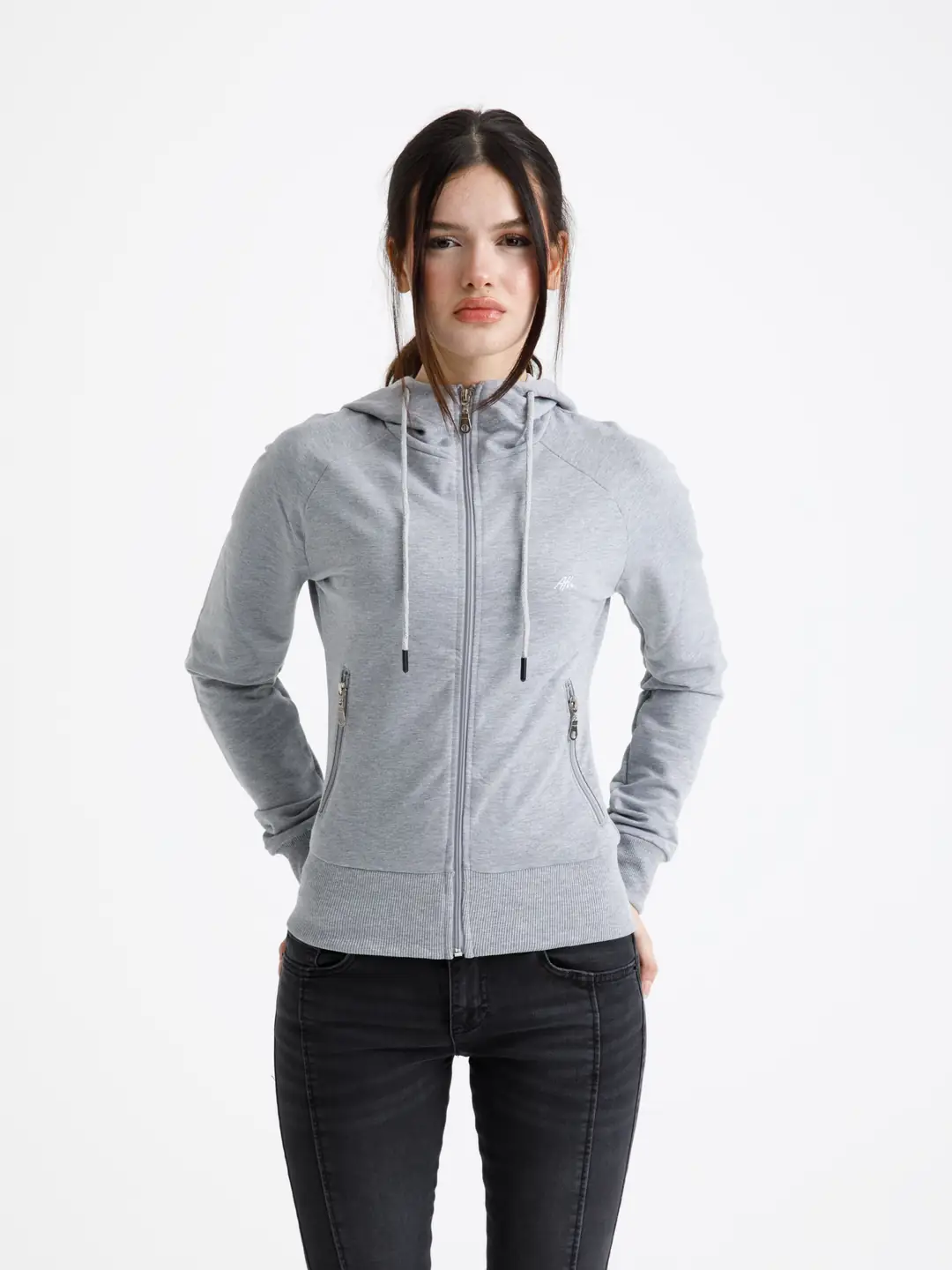 Gri Vücuda Oturan Yazlık Zip-Hoodie